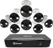 Swann Home Security Camera System with 4TB HDD, 8 Channel 8 Cam, POE NVR 4K HD Video, Indoor or Outdoor Wired Surveillance CCTV, Colour Night Vision, Heat Motion Detection, LED Lights, 886808FB4T