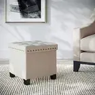 Nathan James Payton Foldable Fabric Ottoman with Wooden Lid, Cube Footstool with