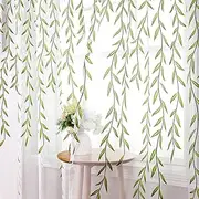 BROSHAN 108 inch Sheer Curtains with Design, Green Leaf Pattern White Sheer Curtains 2 Panels Vine Curtain Window Sheers Printed Voile Sheer Drapes for Living Room,Bedroom,