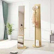 Full Length Mirror Tall Floor Free Standing Body Long Dressing Makeup Hallway Bedroom Rack Vintage Rotatable Bags Storage Oak 30x20x164cm