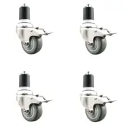 3 Inch 316SS Gray Poly Swivel 1-7/8 Inch Expanding Stem Caster Set Lock Brake