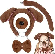 Dog Costume for Kids 4Pcs/Set Cute Plush Decorative Brown Dog Costume Includes Ears, Tail, Nose, Bow Tie Halloween Costume for Kids, Puppy Ears