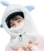 [FOCCAR] Plush Hood,Sherpa Ski Hood Cartoon Hood Fleece Cycling Facial Cover | Windproof Warm Polar Fleece Headwear White