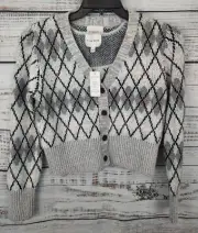Pink Rose Two Piece Sweater Set Vest & Cardigan Gray Plaid Button-Up NEW