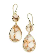 Ippolita 18K Yellow Gold Rock Candy Bronze White Calcite Slice Double Drop Earrings