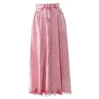 在飛比找ETMall東森購物網優惠-EAM STUDIO喬七月同款粉色水洗毛邊設計牛仔半身裙女夏