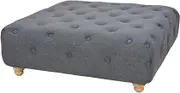 Elegant Dark Grey Pouffe 80x80x30 cm - Thickly Padded Fabric Upholstery, Sturdy Wooden Frame with Rubberwood Feet, Easy Assembly, Versatile Home Decor Piece, 100% Polyester
