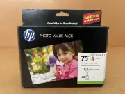 Genuine HP Tricolor Ink Custom Cartridge 75 + 100 Photo Paper Sheets Value Pack