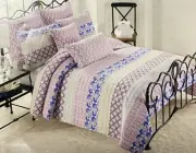 CYNTHIA ROWLEY PURPLE LAVENDER FLORAL STRIPE FULL / QUEEN QUILT SET