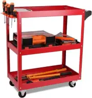 Red 3-Tier Tool Storage Trolley Workshop Steel Tool Cart Mechanic Swivel Lockab
