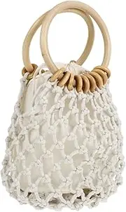 [VANZACK] Woven Cotton Beach Clutch Bag for Women Small Drawstring Pouch Chic Summer Handbag Craftsmanship for Beach Resorts Casual Outings