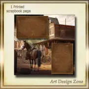 Old Western Town Scrapbook Page with Horse Hitched to a Post