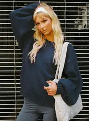 Harmony Balloon Sleeve Knit Sweater Navy