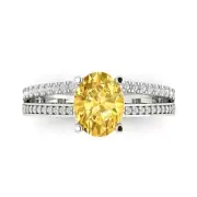3.12 Oval split shank Natural Citrine Promise Bridal Wedding Ring 14k White Gold