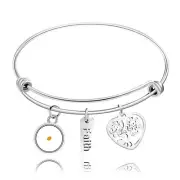 Extendable Stainless Steel Tree of Life Heart Pendant Bangle Mustard Seed Faith