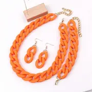 Acrylic Chunky Chain Necklace for Women Bohemain Chains Choker Earrings Bracelet Jewelry Set orange