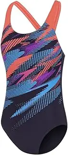 [Speedo] Girl's Digi Boom Placement Splashback One Piece Swimsuit, Coral Sands, 13-14