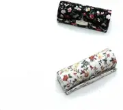 2 Pcs Ladies Floral Lipstick Case Holder with Mirror Organizer Bag for Purse
