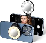 JJC Portable Phone Fill Light, Compatible with MagSafe, LED Phone Ring Light with Built-in Mirror/Over 180° Flip for Selfies Tiktok Vlogging