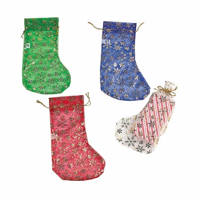 Snowflake Christmas Stocking Drawstring Bags, Party Supplies, 12 Pieces