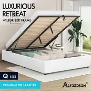 ALFORDSON Bed Frame Queen Size Gas Lift Storage Mattress Base White WILBUR