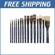 Versatile 15-Piece Taklon & Hog Bristle Brush Set for Acrylic, Watercolour, Oil