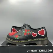 Dr Martens 1461 Black Leather Red Sequin Hearts Oxford Comfort Shoes UK 5 EU 38
