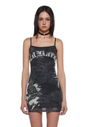 [Ed Hardy] Dagger Rose Mesh Dress