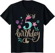 [X.Style] Kids Mermaid Birthday 5th Years Old Tee T-Shirt for Girls ds1123 T-Shirt (S) Black