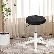 [Levede] Salon Rolling Stool,PU Leather Swivel Stools with Wheels, Drafting Chair,Footrest Ring, Multi-Purpose Work Massage Stools Task Chair, Hydraulic Adjustable Stool, for Kitchen Bar Office (Black)