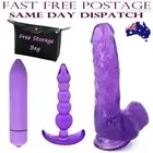 Dildo Bullet Vibrator Anal Bead Butt Plug Sex Toy Purple Women Big Suction Cup