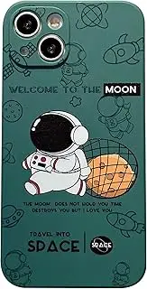 Yonds Queen Compatible with iPhone 15 Cute Case, Cartoon Astronaut Space Planet Moon Design Stylish Bumper TPU Rubber Protective Anti-Slip Shockproof Case(Green Basket, iPhone 15)