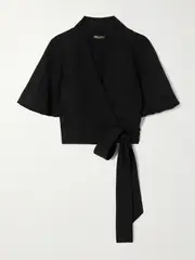 [Loro Piana] Loro Piana - Clancy Cropped Silk-cady Wrap Shirt - Black - IT48 IT 48 Black