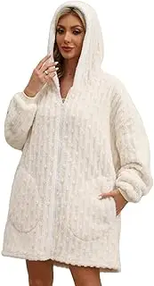 [Generic] Hoodie Blanket for Women - Soft Blanket Robes Open Front Sleepwear,Long Sleeve House Coat with Pockets for Friends Family, White, Refer to description