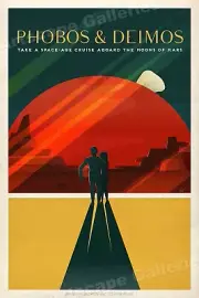 “Phobos & Deimos” Space Mars Exploration Retro NASA Travel Poster - 16x24
