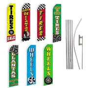 Auto New Used Tires Sale Variations Swooper Advertising Banner Flag Pole Kits