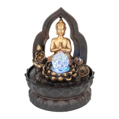 BUDDHA GOLD THAI GILT WATER FEATURE FOUNTAIN INDOOR OUTDOOR BENCH TOP HOME DECOR