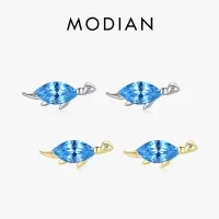 在飛比找蝦皮購物優惠-Modian 可愛的小恐龍耳釘真正 925 純銀藍色氧化鋯動