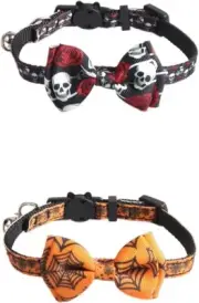 Halloween Cat Collars with Bow Bell, Breakaway Cat Bowtie Collar Spider Web