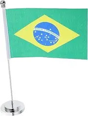 GANAZONO Mini Desk Flag Stand Brazil Flag Polyester Versatile for Home Hotel Restaurant Easy Setup Display