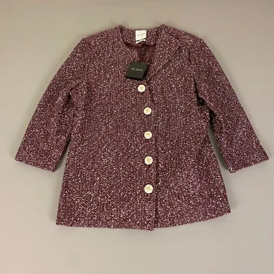 St. John Tweed Knit Blazer Jacket Embellished Button Front Raisin Vanilla 14 NWT