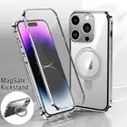 Double Sided Screen Protector Metal Stand Case Cover for iPhone 13 14 15 MagSafe