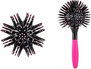 3D Round Hair Brushes Comb, Blow Drying Detangling Hairbrush, Ball Hair Styling Tools, 360 Degree Styling Hair Brush, Salon Round Hair Curling Curler, for Wet and Dry Hair