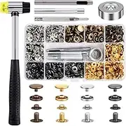 (leather snaps) - Qfun 120 Set Snap Fasteners Kit for Leather 12mm Metal Button Snaps Press Studs with 4 Setter Tools, 1 Hammer, 4 Colour Leather Snaps for Clothes, Jackets, Jeans Wears, Bracelets, Bags