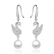 2PCS Copper Jewelry Woman Fashion Earring Retro Long Tassel Swan Pop Hook Earrings