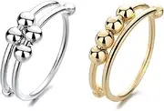 2 x Fidget Ring, Gold and Silver Anxiety Rings with Beads Alloy Stress Relief Rings Simple Fidget Toy Adult Portable Stress Relief Toy Anxiety Toy