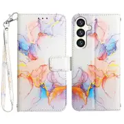 For Samsung Galaxy S24 Case Marble Pattern Leather Wallet Phone Cover - Milky Way Marble White LS004