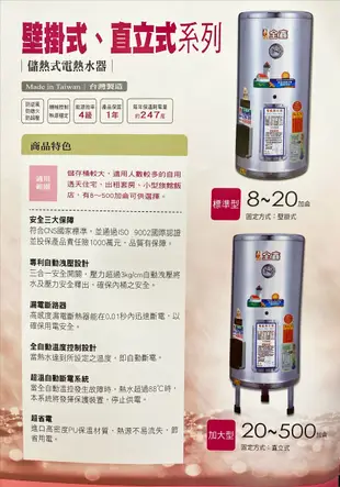 全鑫牌 儲熱式電熱水器 直掛式 壁掛 20加侖 CK-A20E