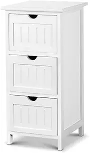 Artiss Bedside Table White Bed Side Tables Storage Dresser Small Narrow Desk Chest of Drawers, with 3 Drawer, Bedroom Living Room Home Furniture Tallboy Lamp Nightstand Bathroom Cabinet in 64cm Height