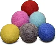 Comfy Pet Supplies Set of 6 - 100% Wool Felt Ball Toys for Cats and Kittens, Handmade Colorful Eco-Friendly Cat Wool Balls (4cm, Gray Mint Blue Red Pink Yellow)